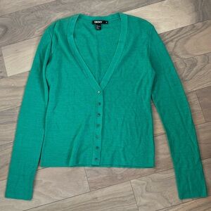 Vintage Green Women’s Silk V-Neck Cardigan Size M